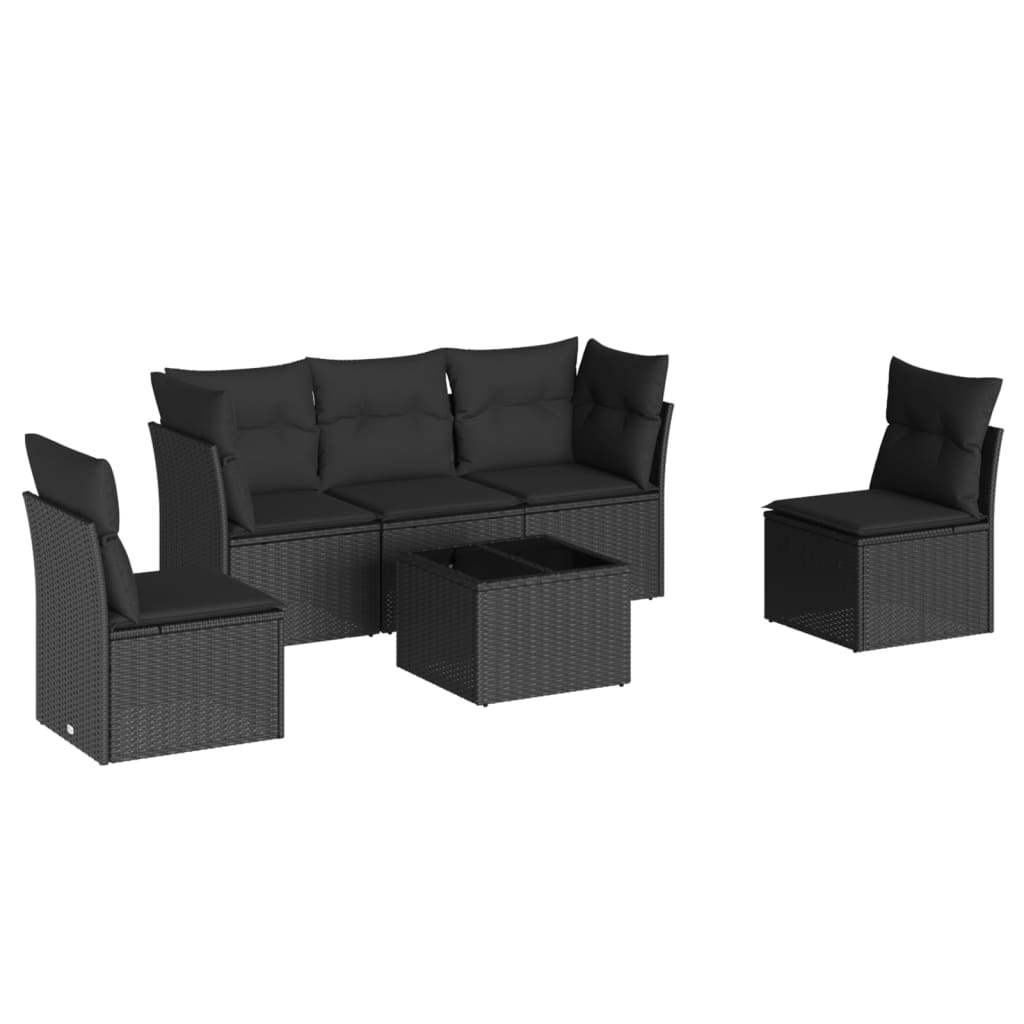 6-dijelni set vrtnih sofa s jastucima crni od poliratana