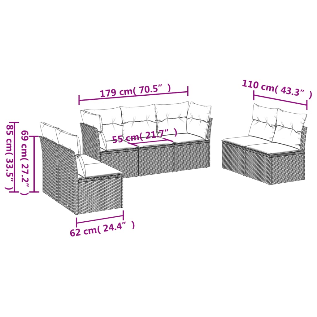 7-dijelni set vrtnih sofa sivi od poliratana