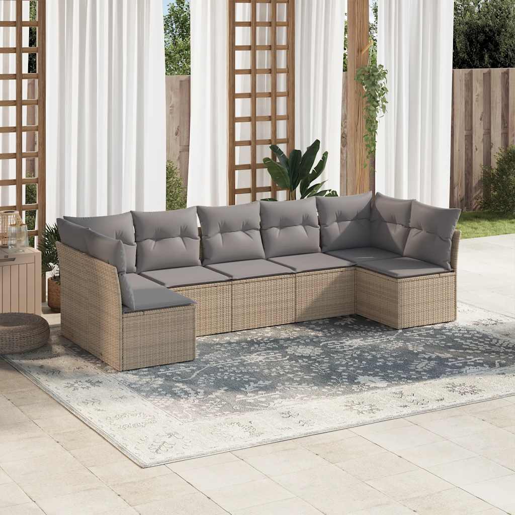 7-dijelni set vrtnih sofa od poliratana s jastucima bež