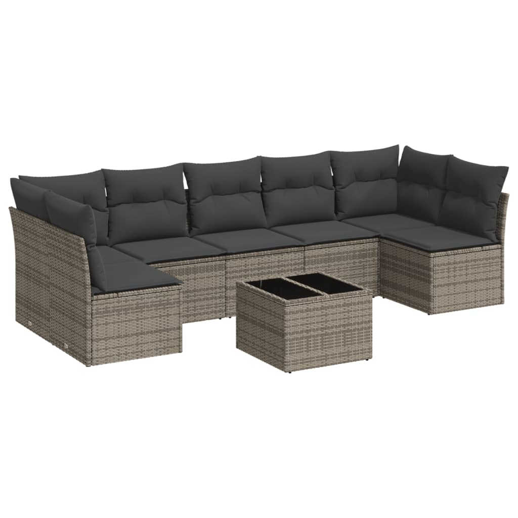 8-dijelni set vrtnih sofa od poliratana s jastucima sivi