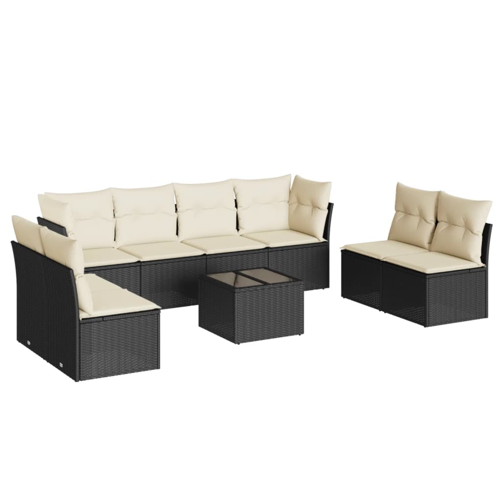 9-dijelni set vrtnih sofa s jastucima crni od poliratana