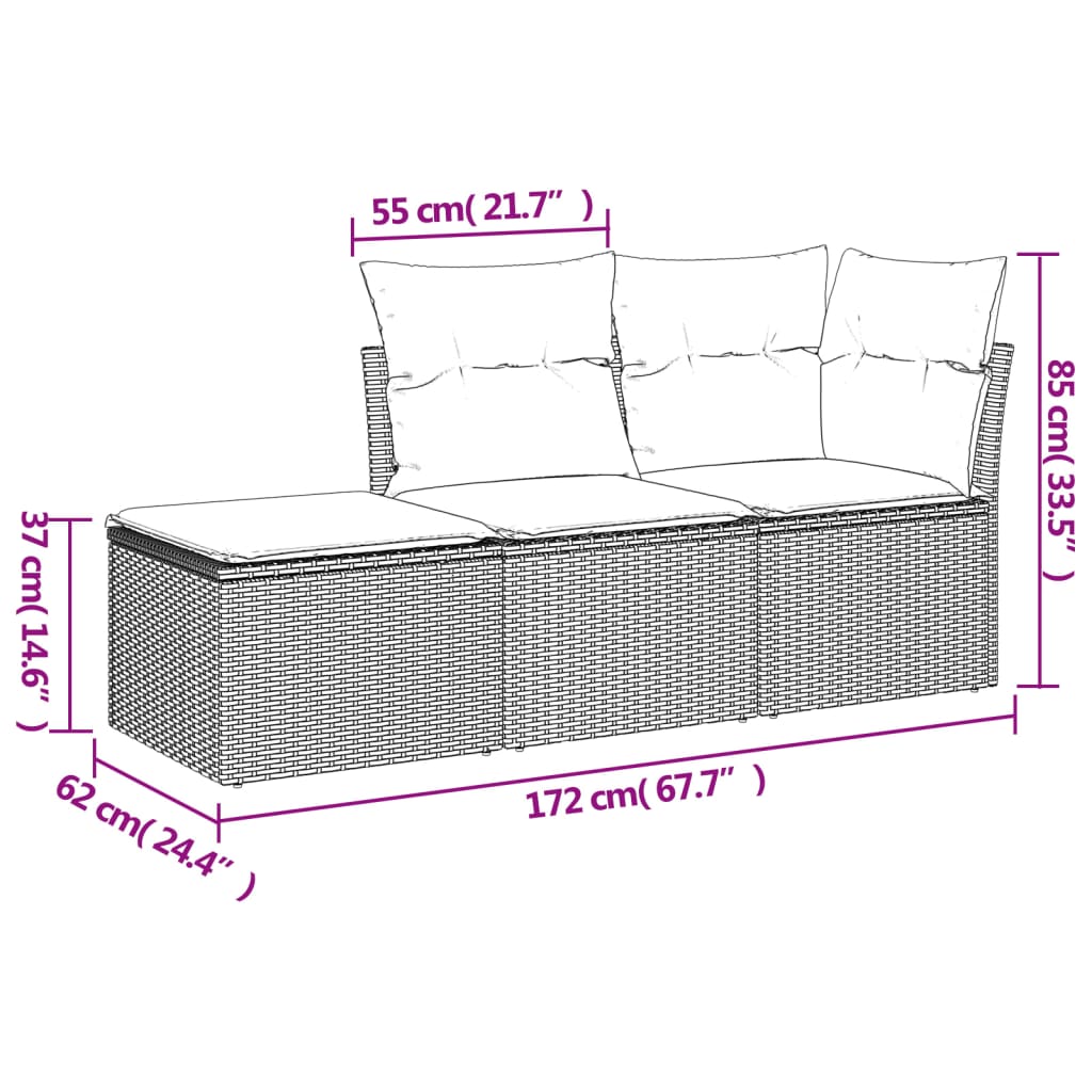 3-dijelni set vrtnih sofa s jastucima smeđi od poliratana