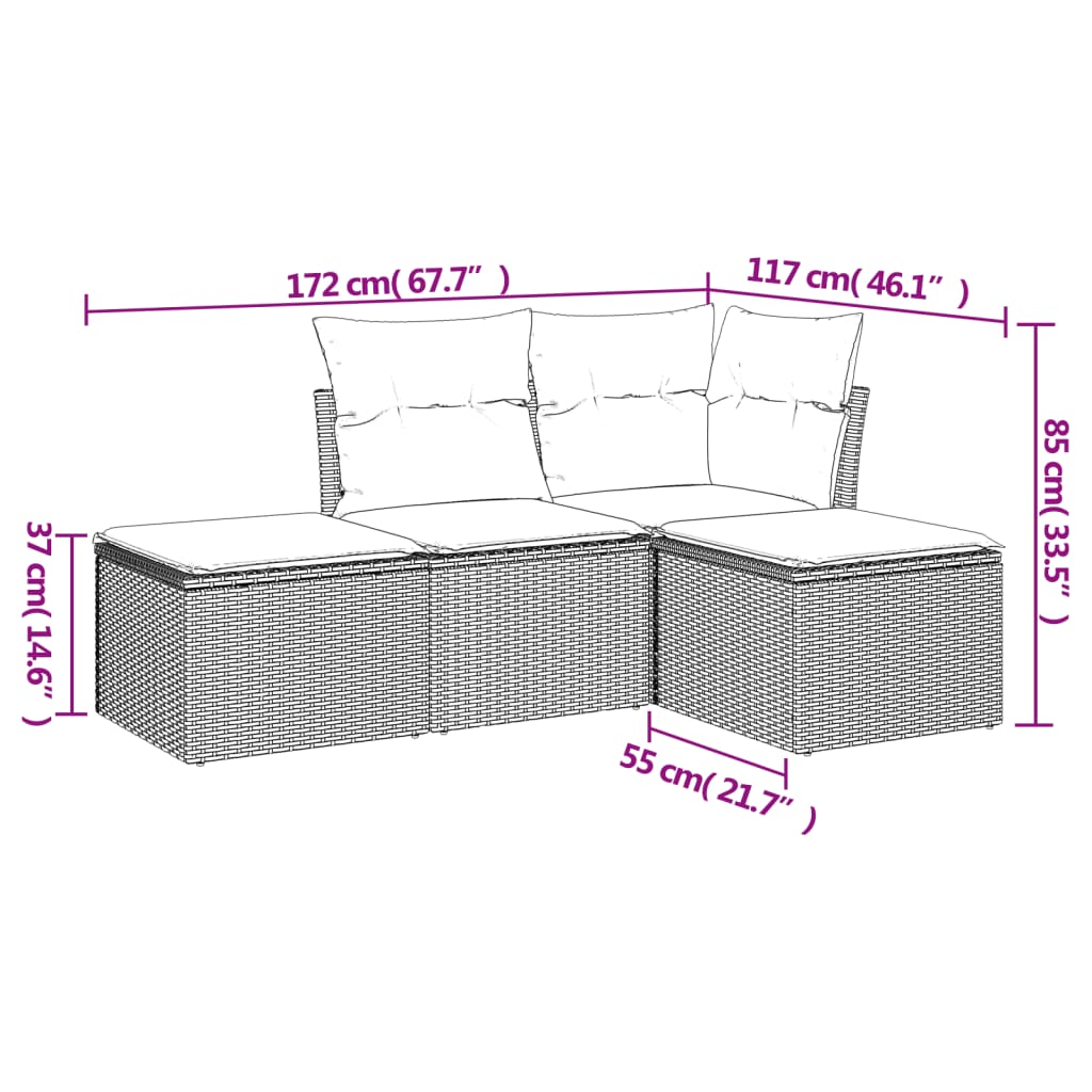 4-dijelni set vrtnih sofa od poliratana s jastucima sivi