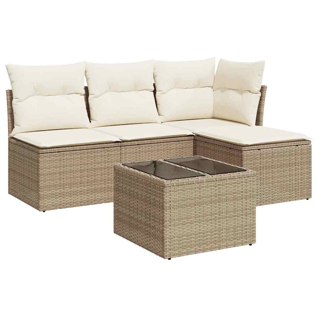 5-dijelni vrtni set sofa s jastucima bež od poliratana
