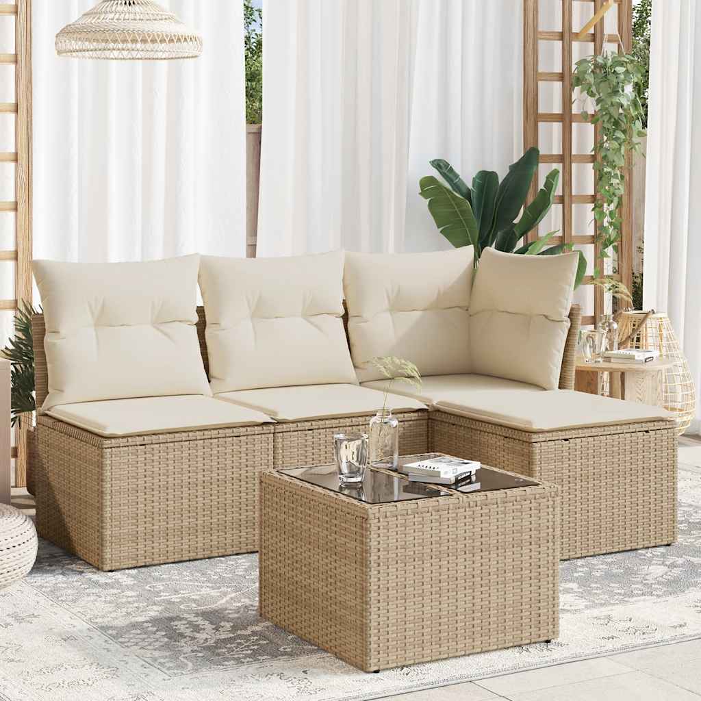 5-dijelni vrtni set sofa s jastucima bež od poliratana