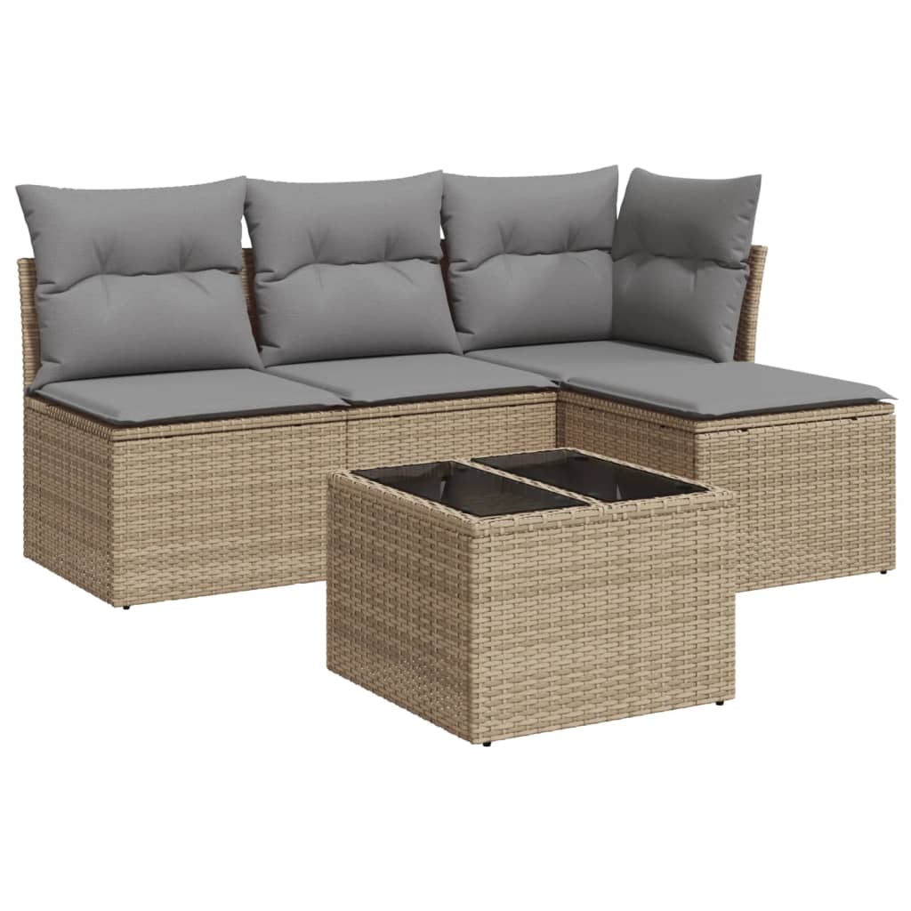5-dijelni vrtni set sofa s jastucima bež od poliratana