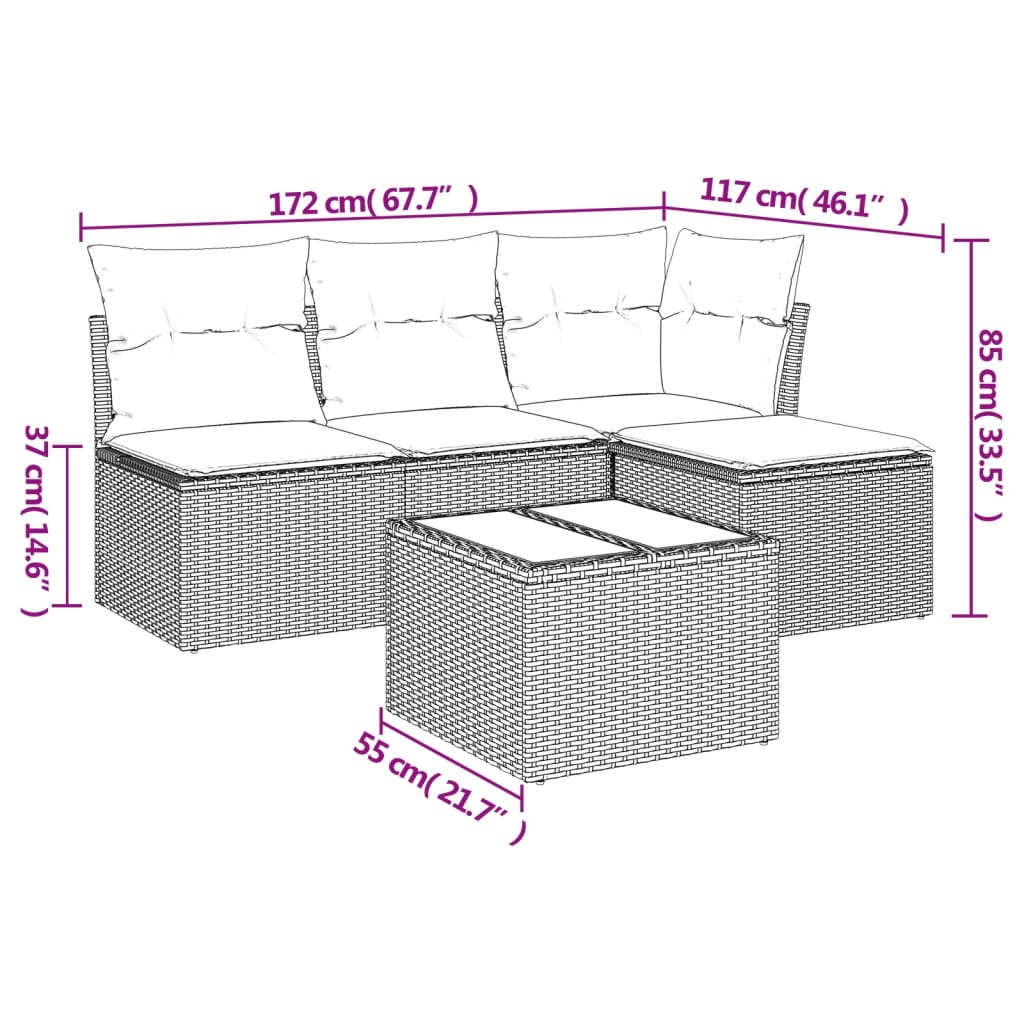 5-dijelni vrtni set sofa s jastucima bež od poliratana