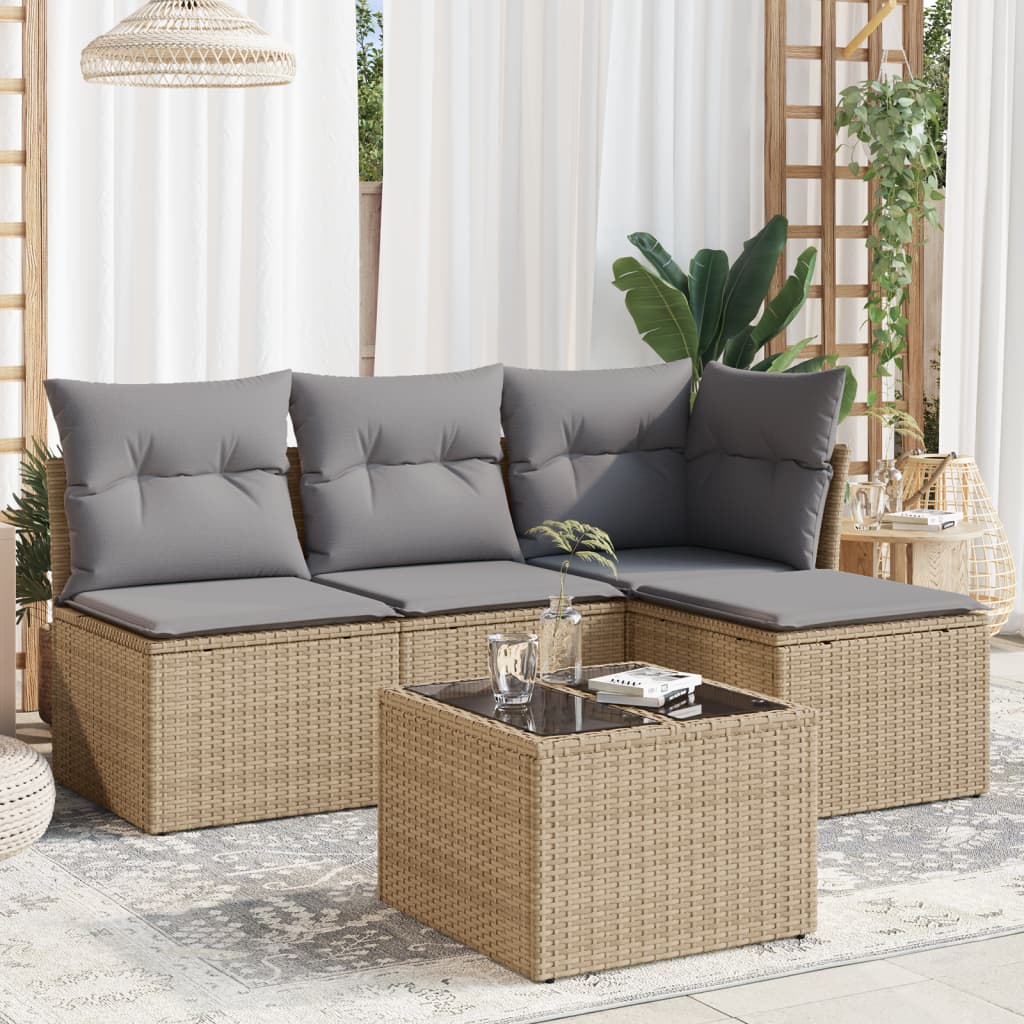 5-dijelni vrtni set sofa s jastucima bež od poliratana