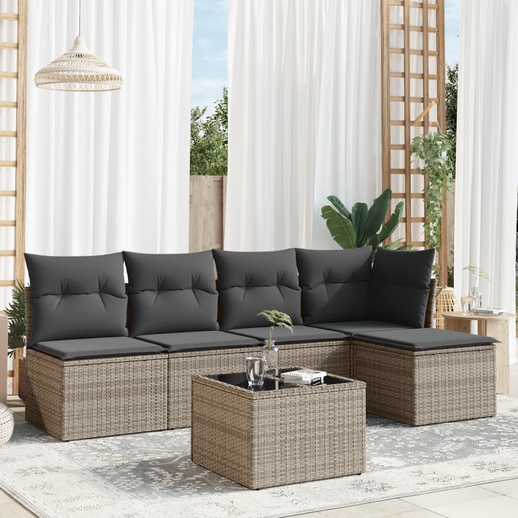 6-dijelni set vrtnih sofa od poliratana s jastucima sivi
