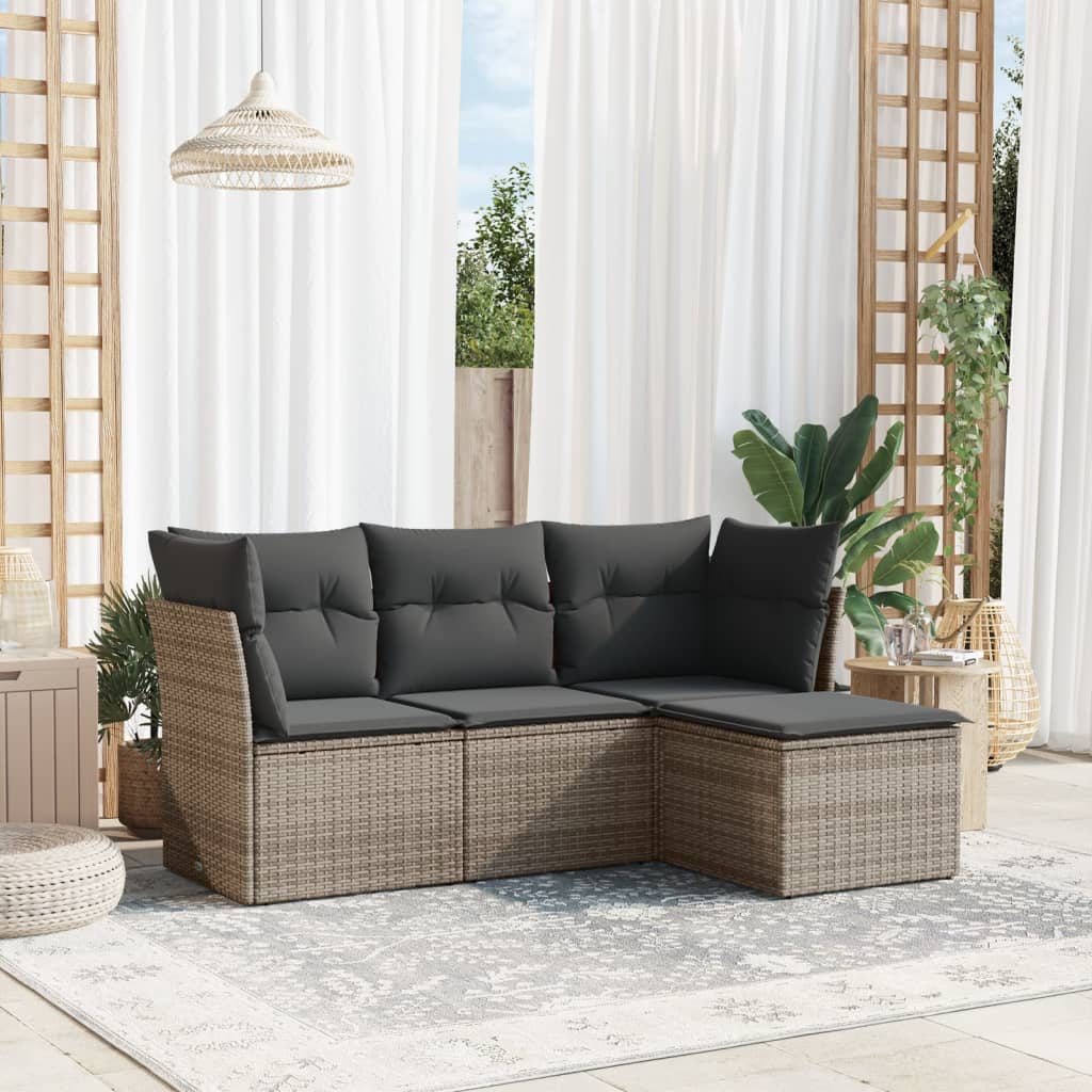 4-dijelni set vrtnih sofa od poliratana s jastucima sivi