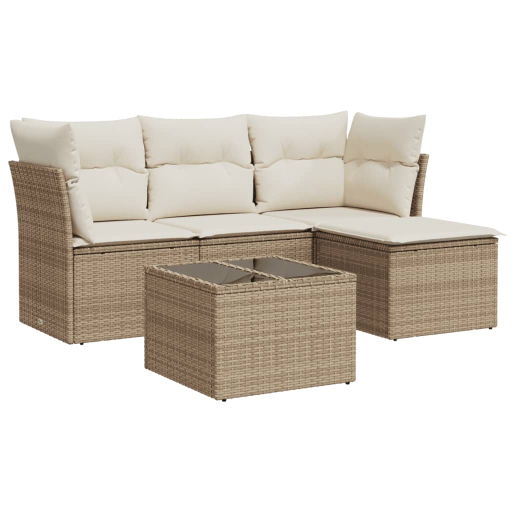 5-dijelni vrtni set sofa s jastucima bež od poliratana