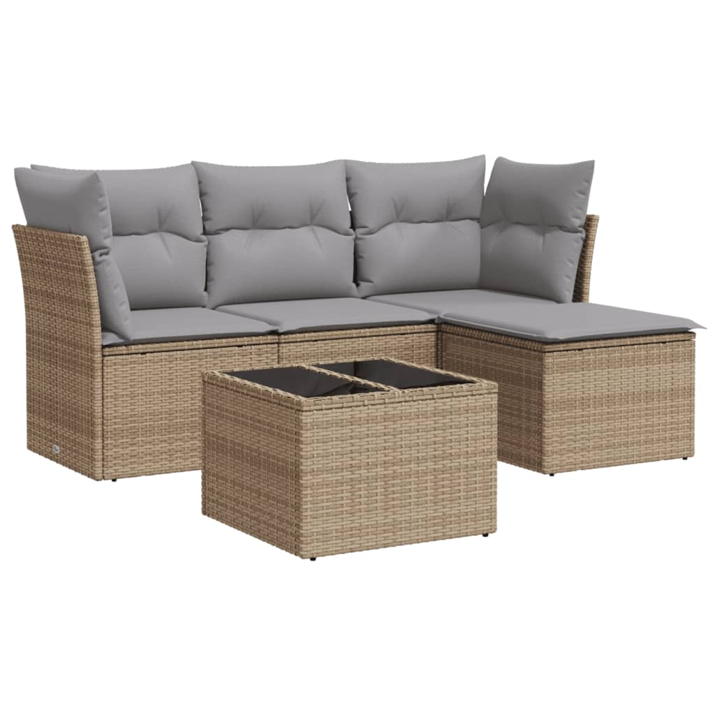 5-dijelni vrtni set sofa s jastucima bež od poliratana
