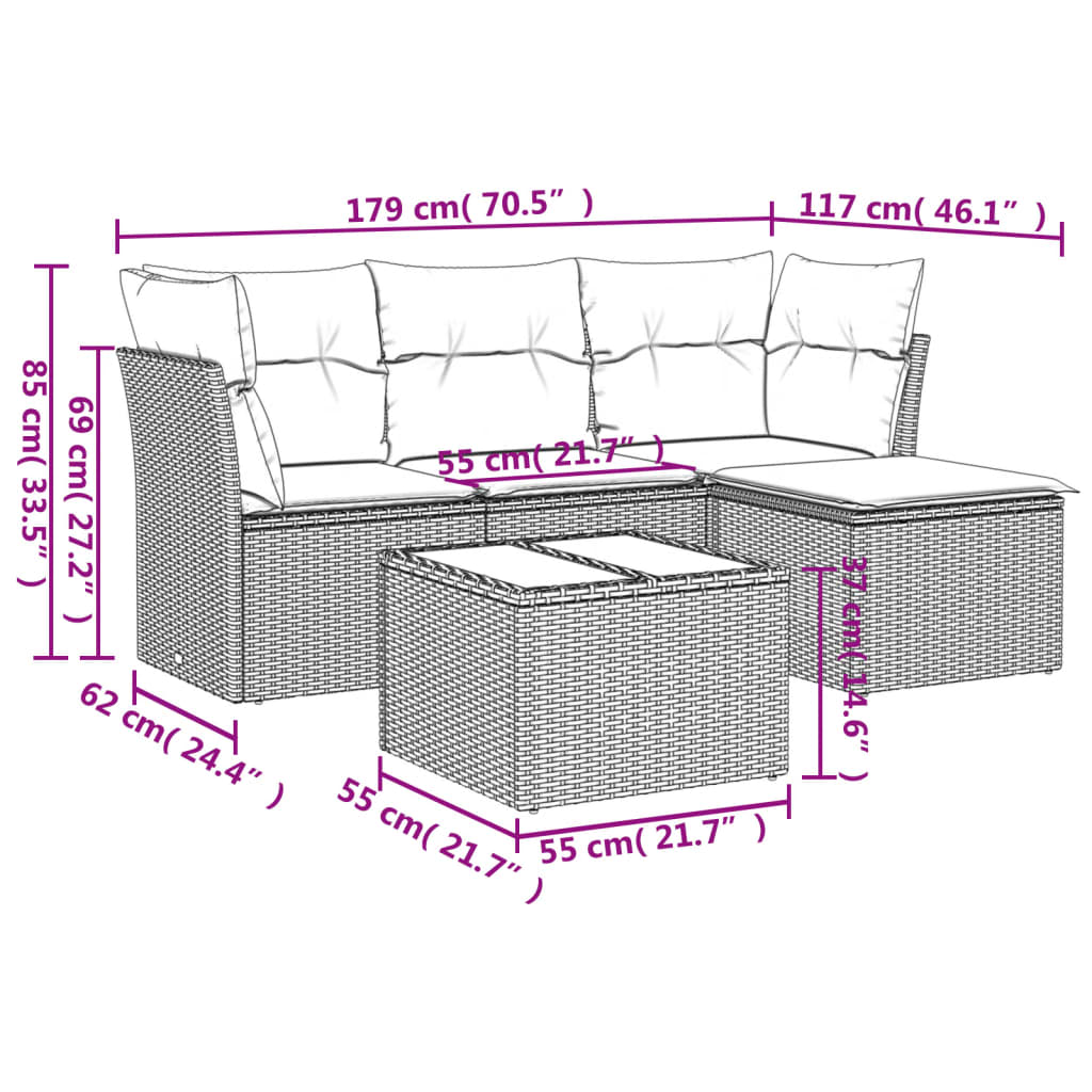 5-dijelni vrtni set sofa s jastucima bež od poliratana