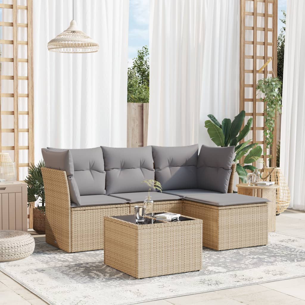 5-dijelni vrtni set sofa s jastucima bež od poliratana