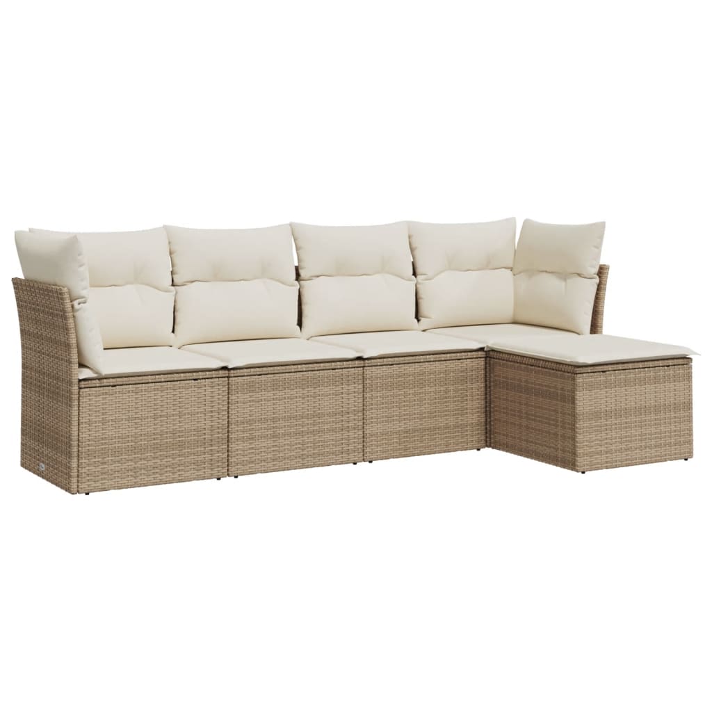 5-dijelni vrtni set sofa s jastucima bež od poliratana