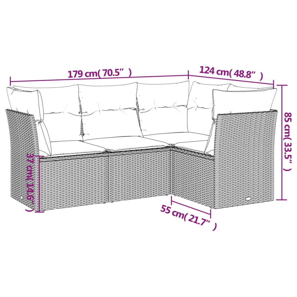 4-dijelni set vrtnih sofa od poliratana s jastucima sivi