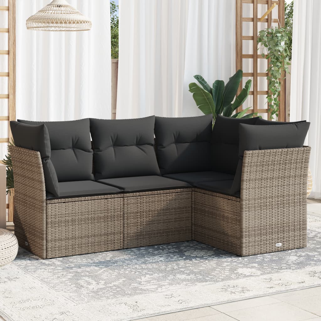 4-dijelni set vrtnih sofa od poliratana s jastucima sivi