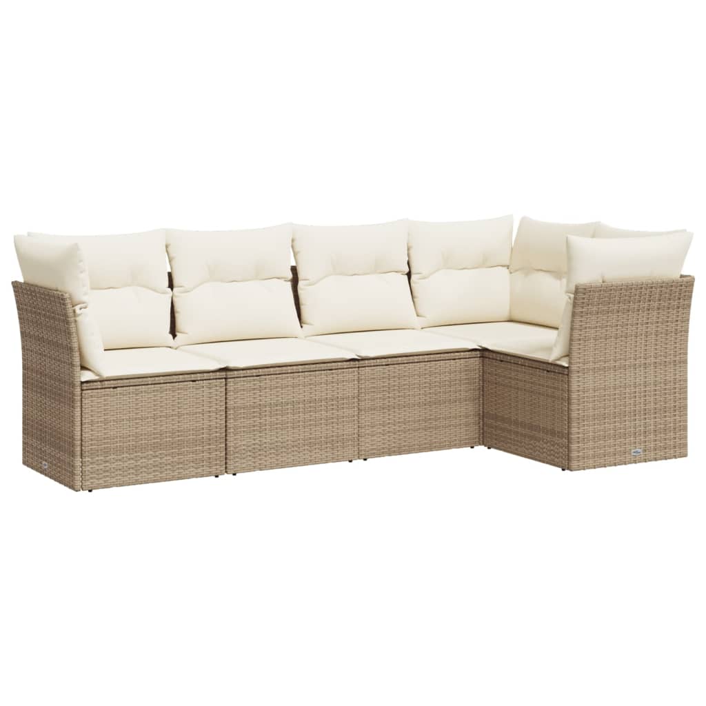 5-dijelni vrtni set sofa s jastucima bež od poliratana