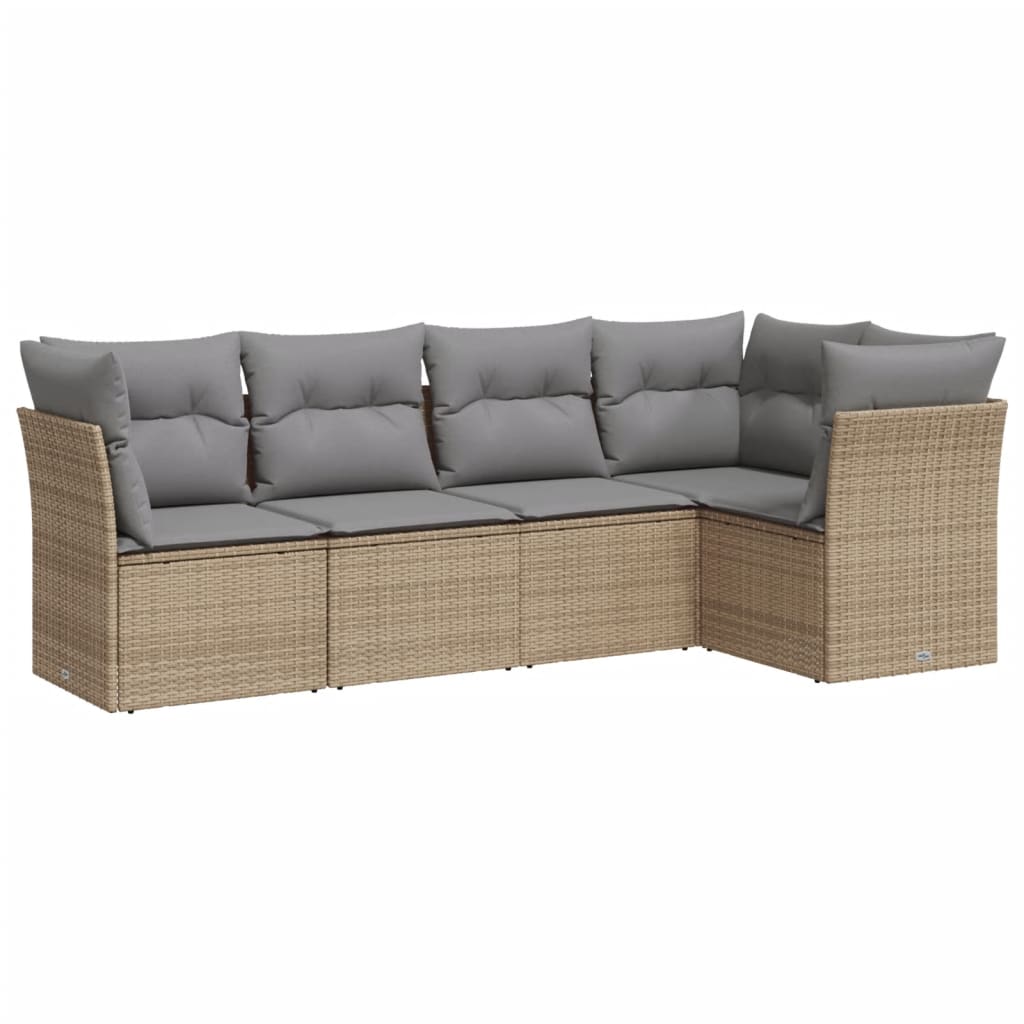 5-dijelni vrtni set sofa s jastucima bež od poliratana