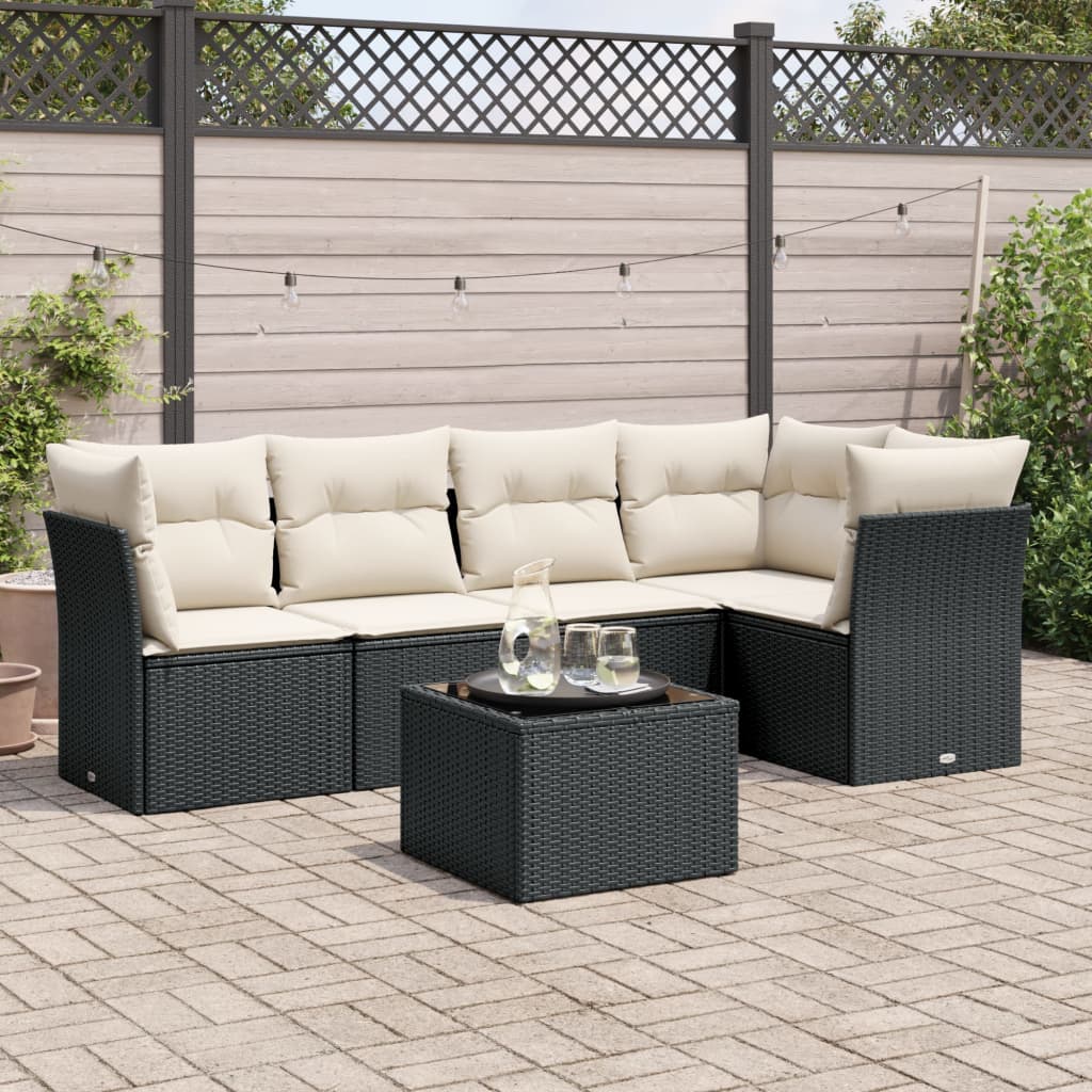 6-dijelni set vrtnih sofa s jastucima crni od poliratana