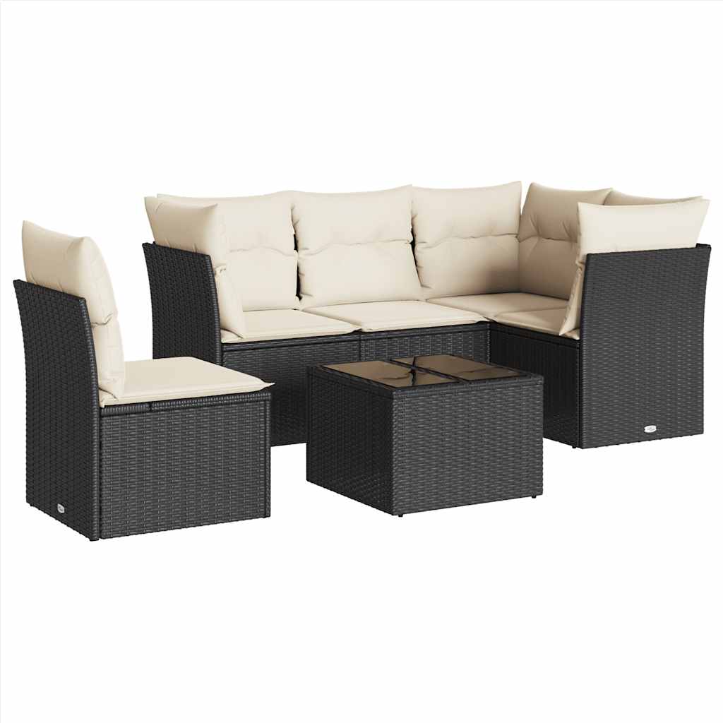 6-dijelni set vrtnih sofa s jastucima crni od poliratana