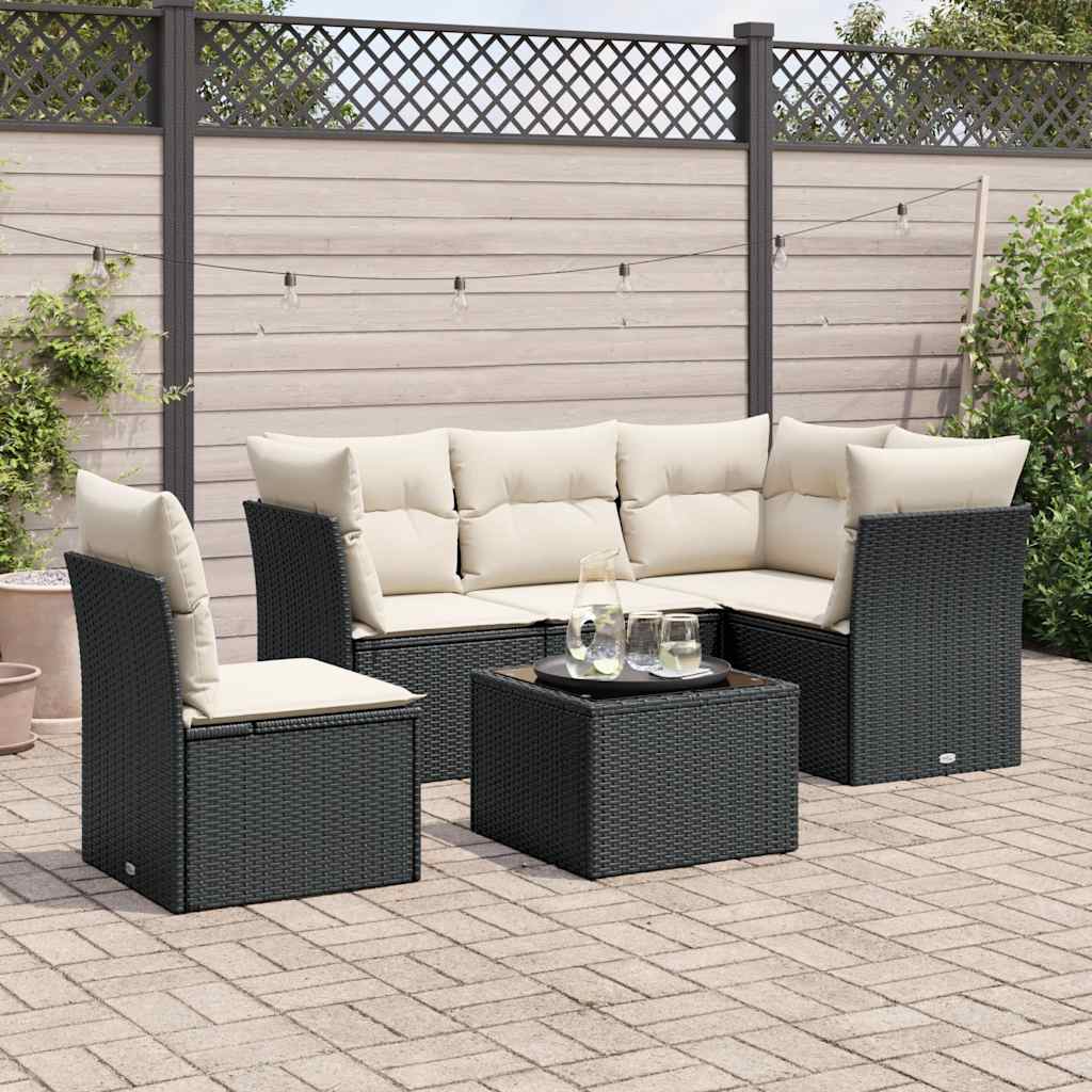 6-dijelni set vrtnih sofa s jastucima crni od poliratana