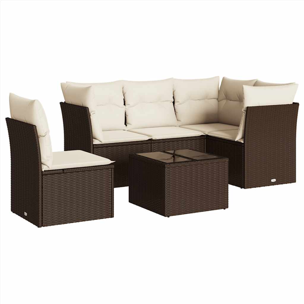 6-dijelni set vrtnih sofa od poliratana s jastucima smeđi