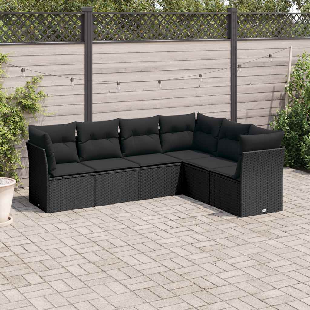 6-dijelni set vrtnih sofa s jastucima crni od poliratana