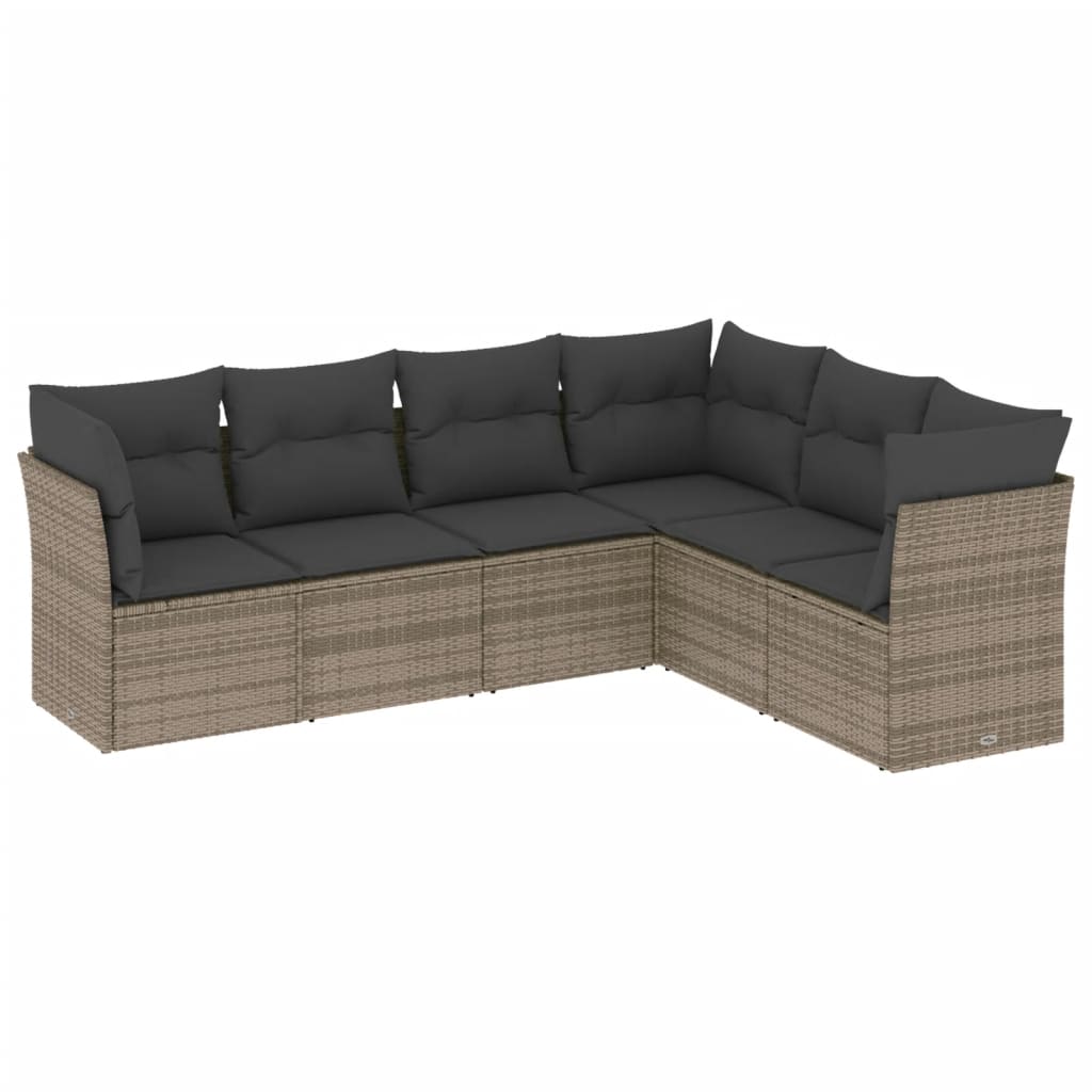 6-dijelni set vrtnih sofa od poliratana s jastucima sivi