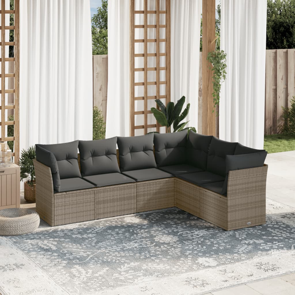 6-dijelni set vrtnih sofa od poliratana s jastucima sivi