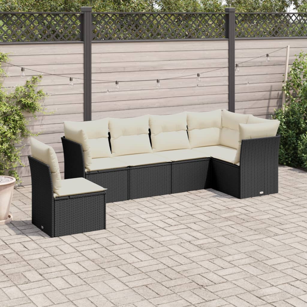 6-dijelni set vrtnih sofa s jastucima crni od poliratana