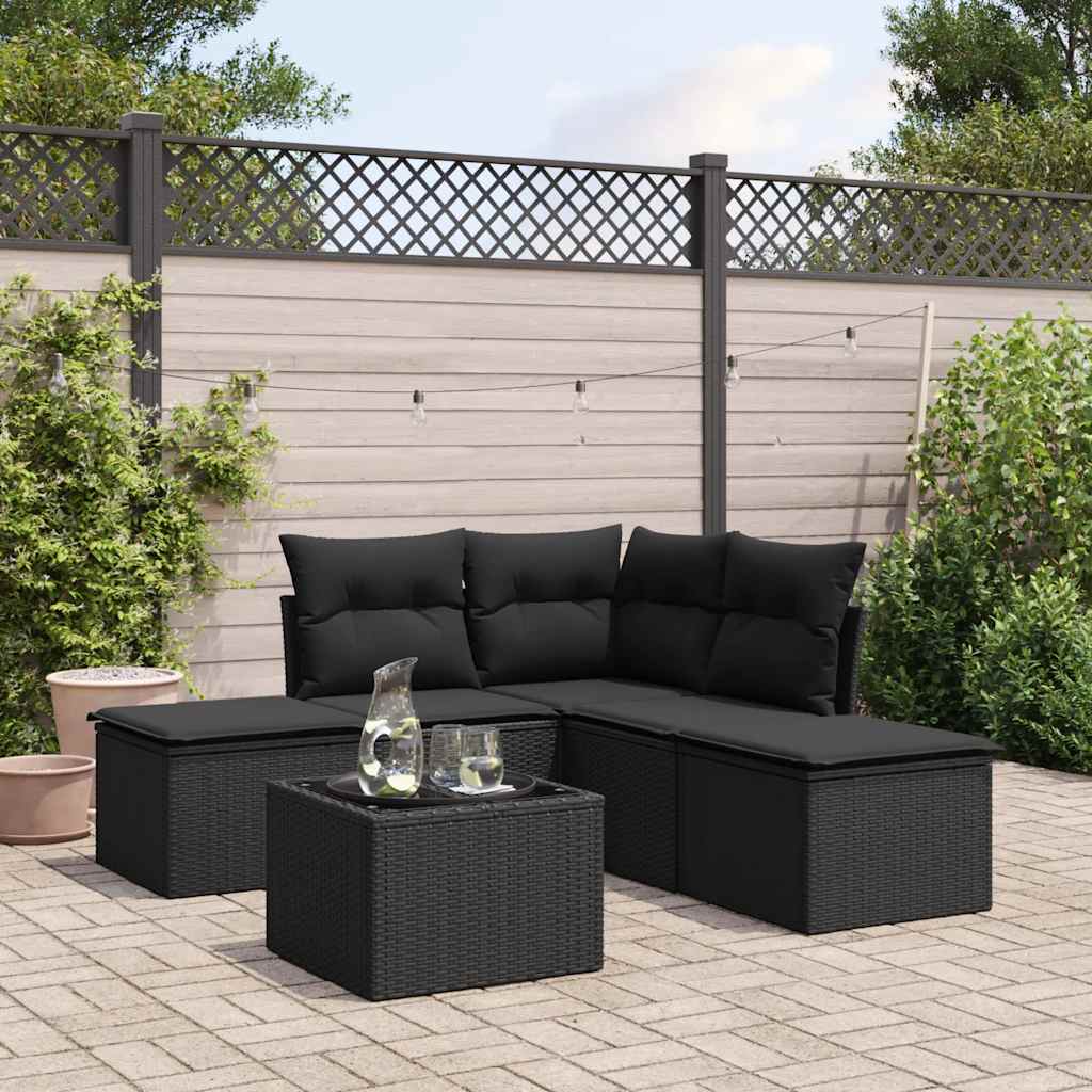 6-dijelni set vrtnih sofa s jastucima crni od poliratana