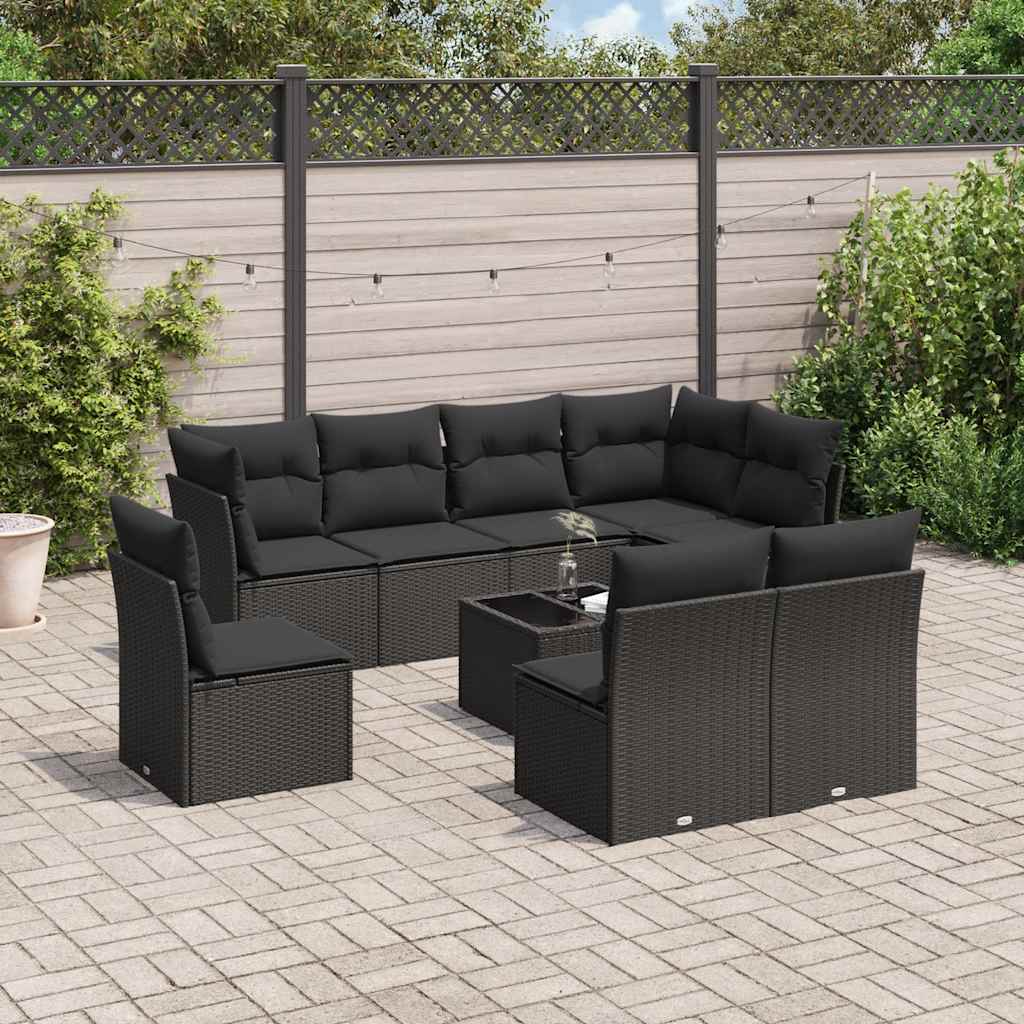 9-dijelni set vrtnih sofa s jastucima crni od poliratana