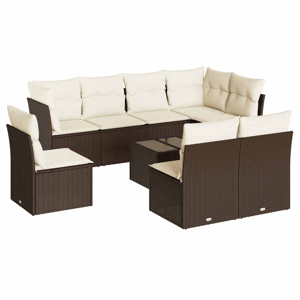 9-dijelni set vrtnih sofa s jastucima poliratan smeđi