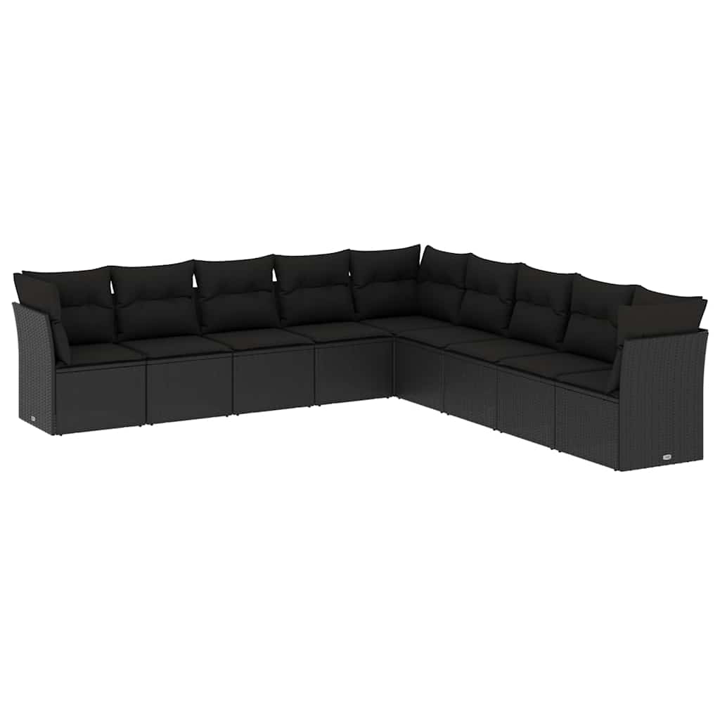 9-dijelni set vrtnih sofa s jastucima crni od poliratana