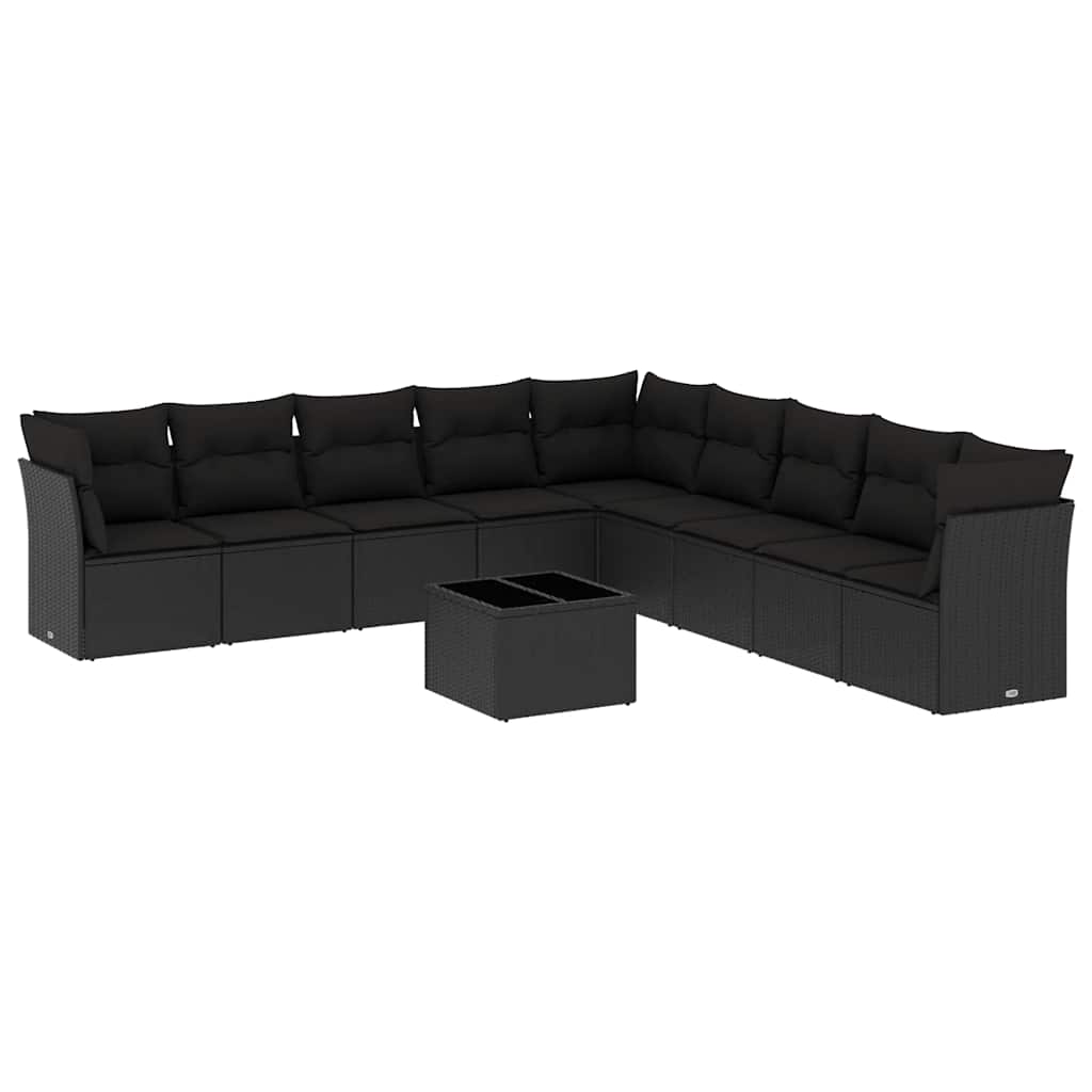 10-dijelni set vrtnih sofa s jastucima crni od poliratana