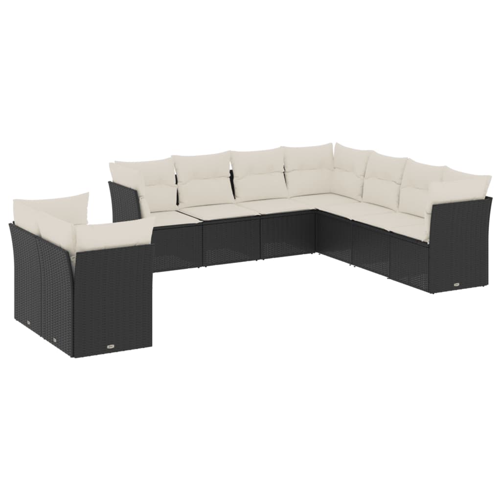 9-dijelni set vrtnih sofa s jastucima crni od poliratana