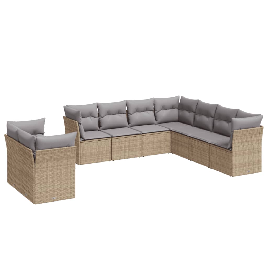 9-dijelni set vrtnih sofa s jastucima bež od poliratana 62 x 62 x 69 cm
