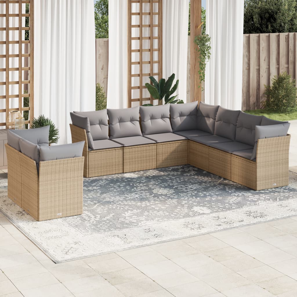 9-dijelni set vrtnih sofa s jastucima bež od poliratana 62 x 62 x 69 cm