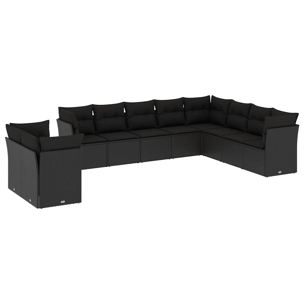 10-dijelni set vrtnih sofa s jastucima crni od poliratana