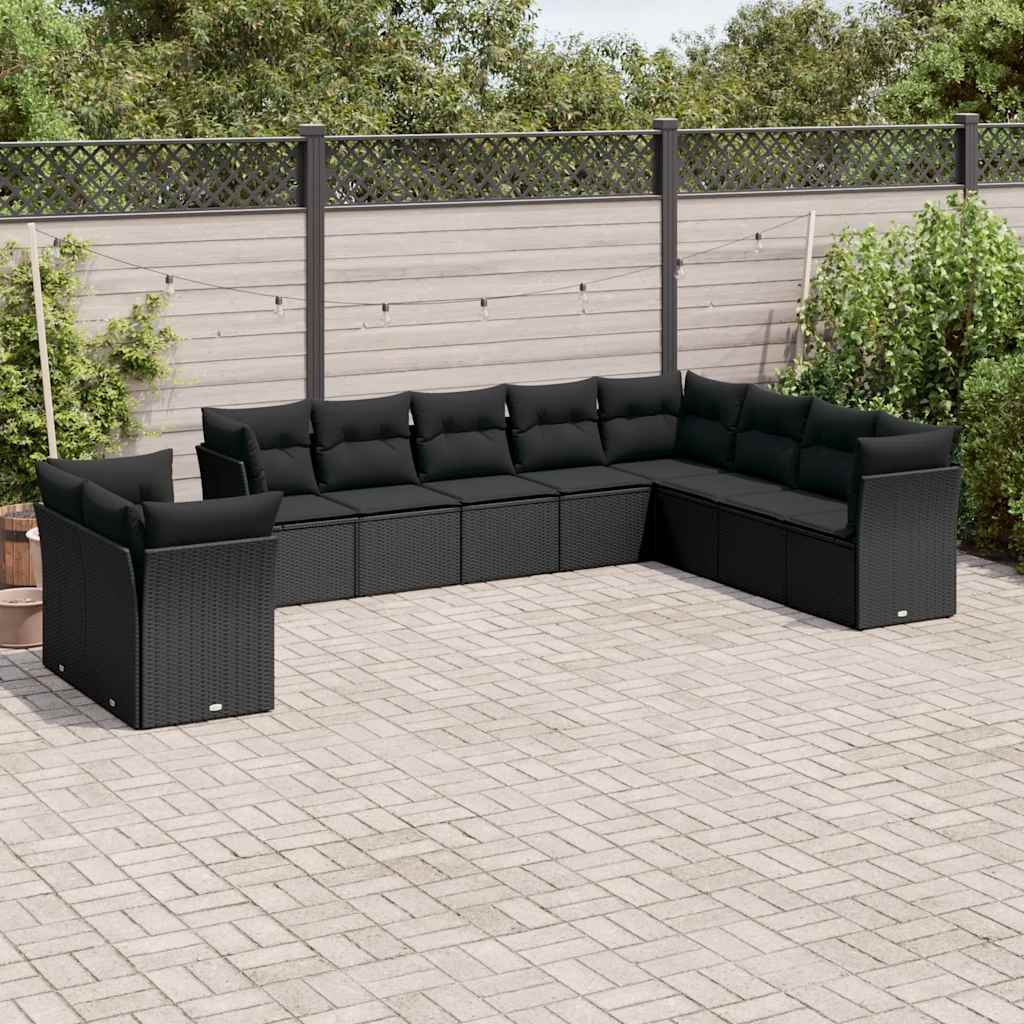 10-dijelni set vrtnih sofa s jastucima crni od poliratana