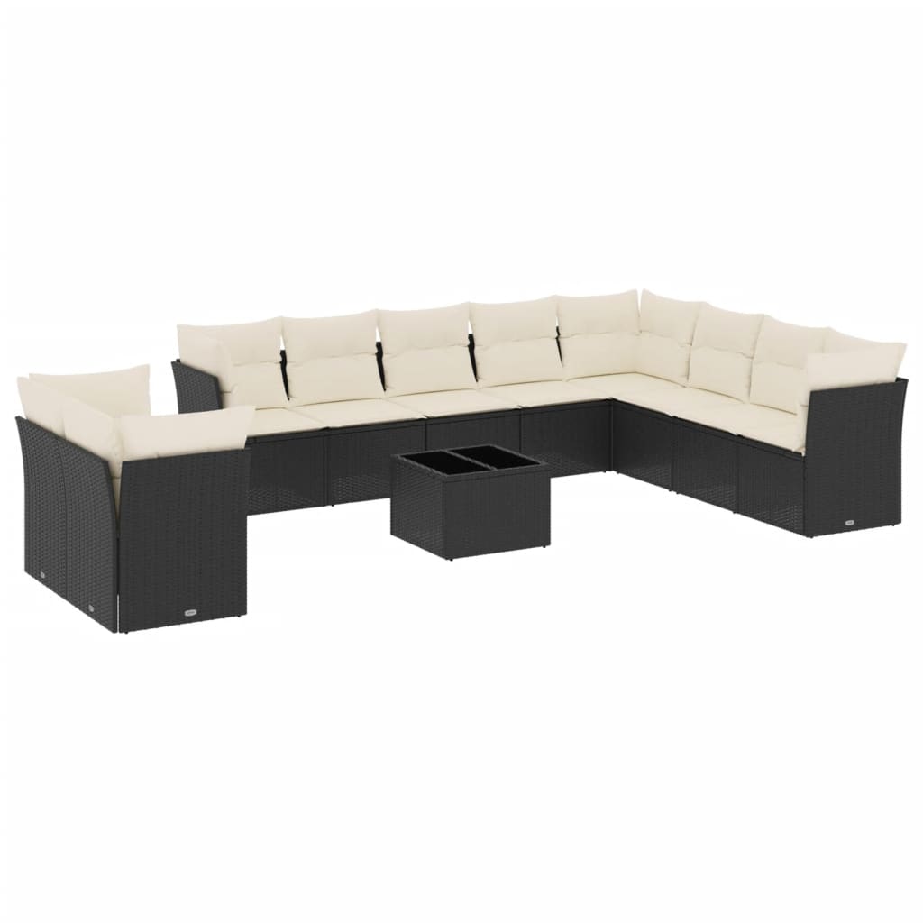 11-dijelni set vrtnih sofa od poliratana s jastucima crni