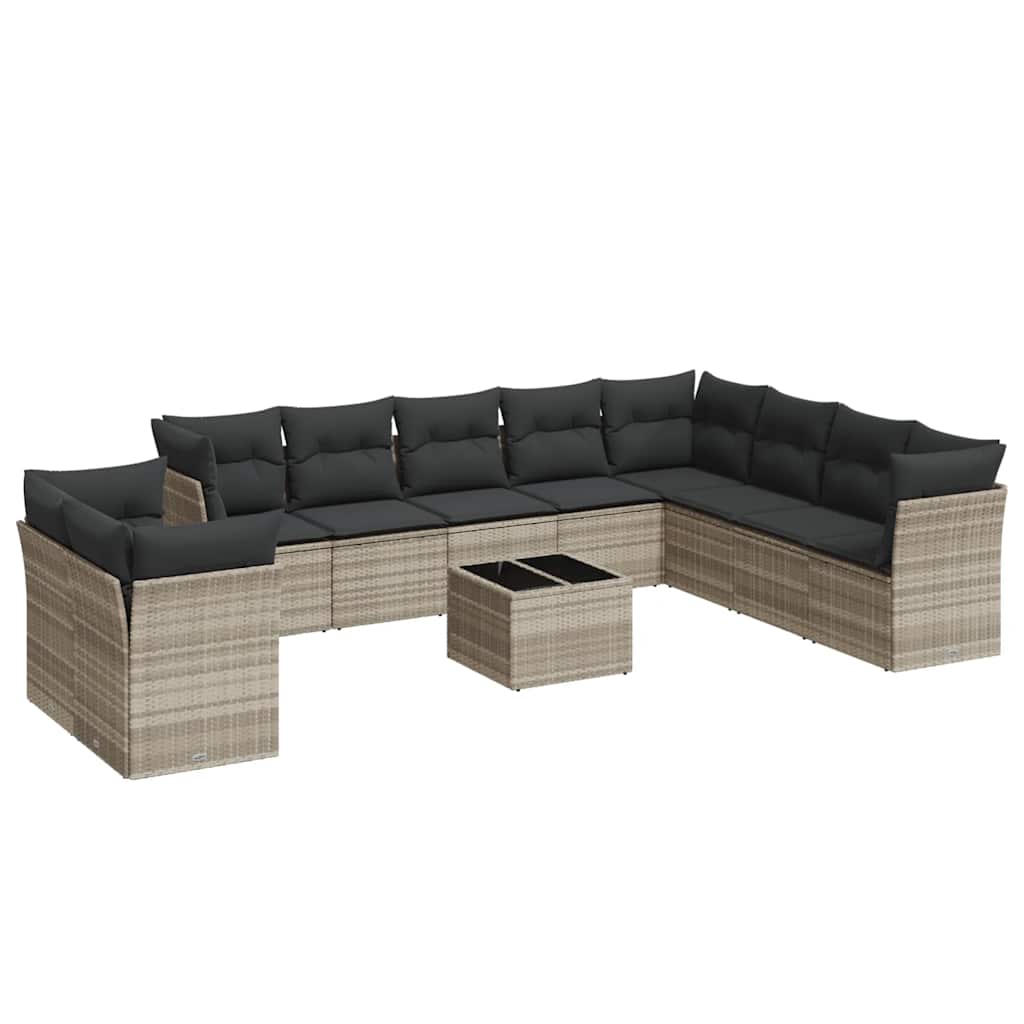 11-dijelni set vrtnih sofa poliratan s jastucima svijetlosivi