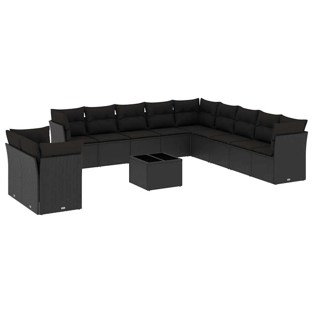 12-dijelni set vrtnih sofa od poliratana s jastucima crni