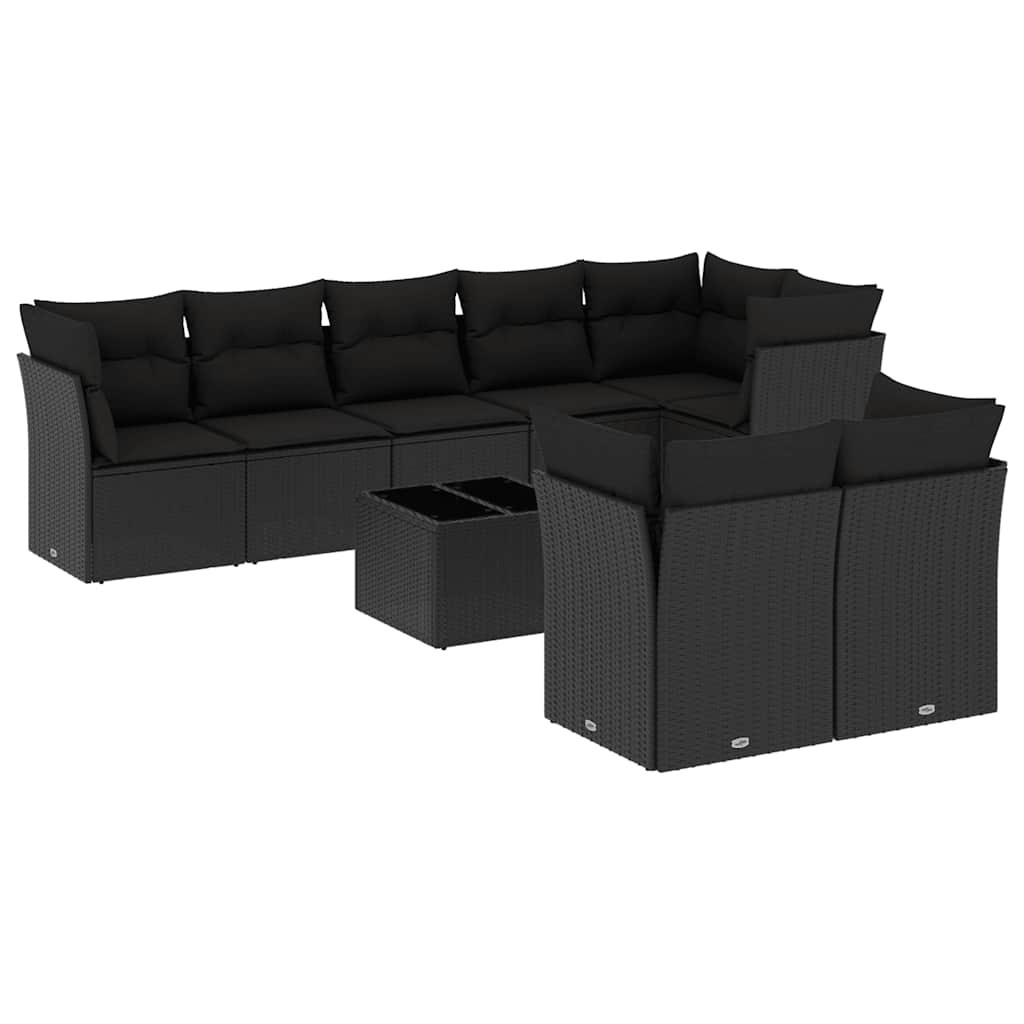 9-dijelni set vrtnih sofa s jastucima crni od poliratana