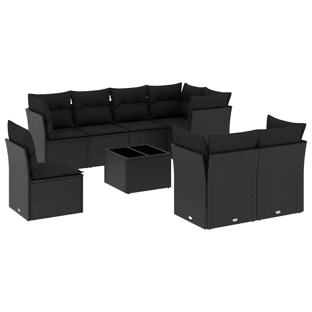 9-dijelni set vrtnih sofa s jastucima crni od poliratana