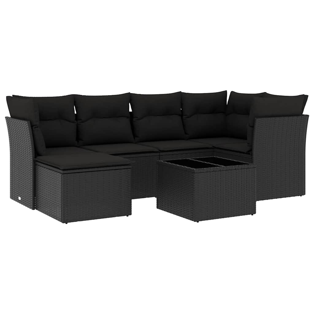 7-dijelni set vrtnih sofa od poliratana s jastucima crni