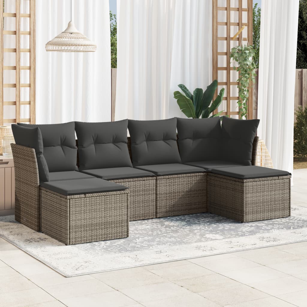 6-dijelni set vrtnih sofa od poliratana s jastucima sivi