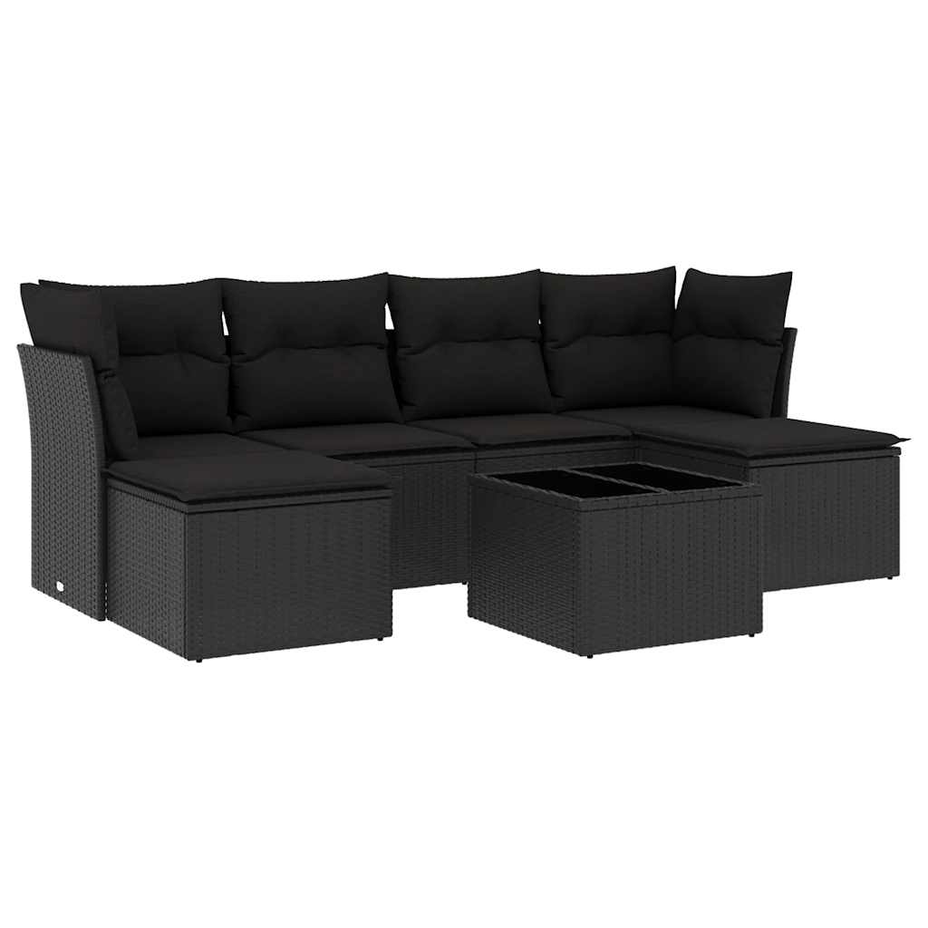 7-dijelni set vrtnih sofa od poliratana s jastucima crni