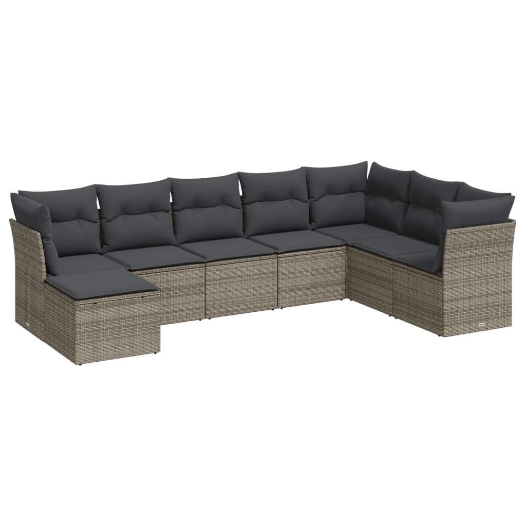 8-dijelni set vrtnih sofa od poliratana s jastucima sivi